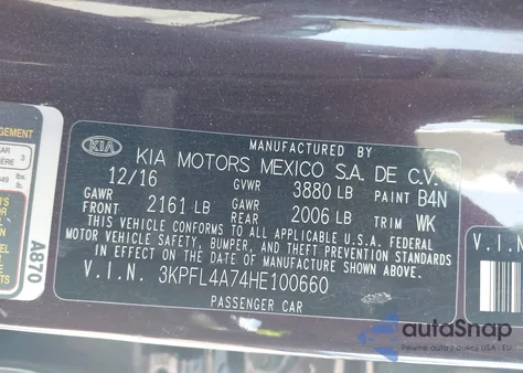 2017 Kia Forte Lx z USA, uszkodzony, nr VIN 3KPFL4A74HE100660